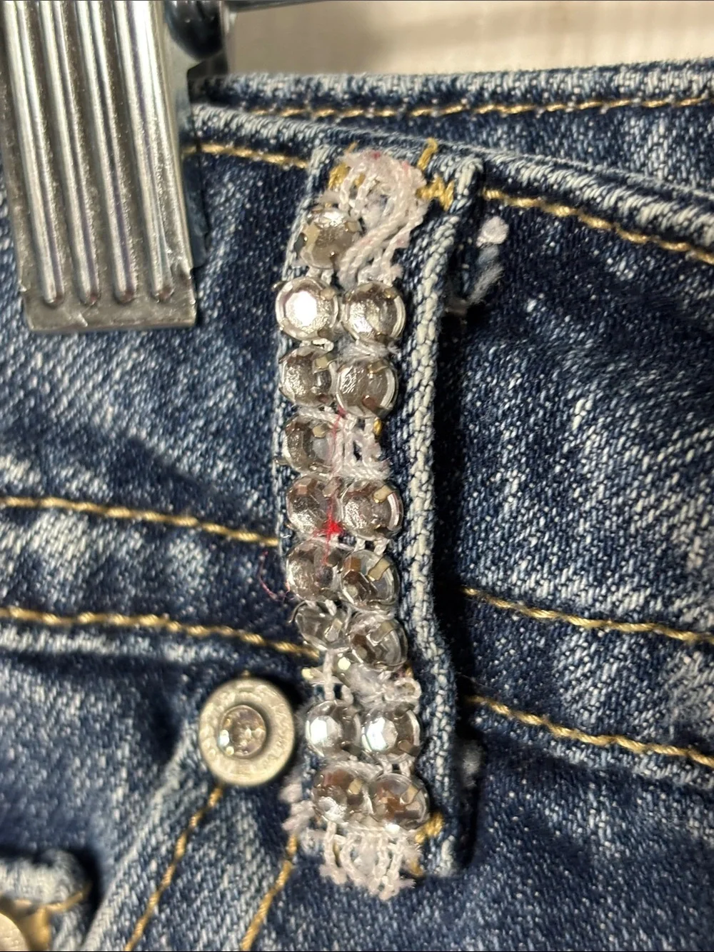 Miss Me Windsor Blue Distressed Denim Long Shorts Size 29 Rhinestone camouflage